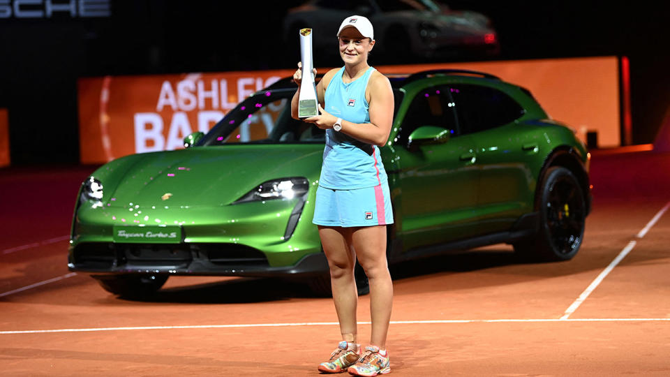 Ash Barty, pictured here winning the Porsche Open in Stuttgart.