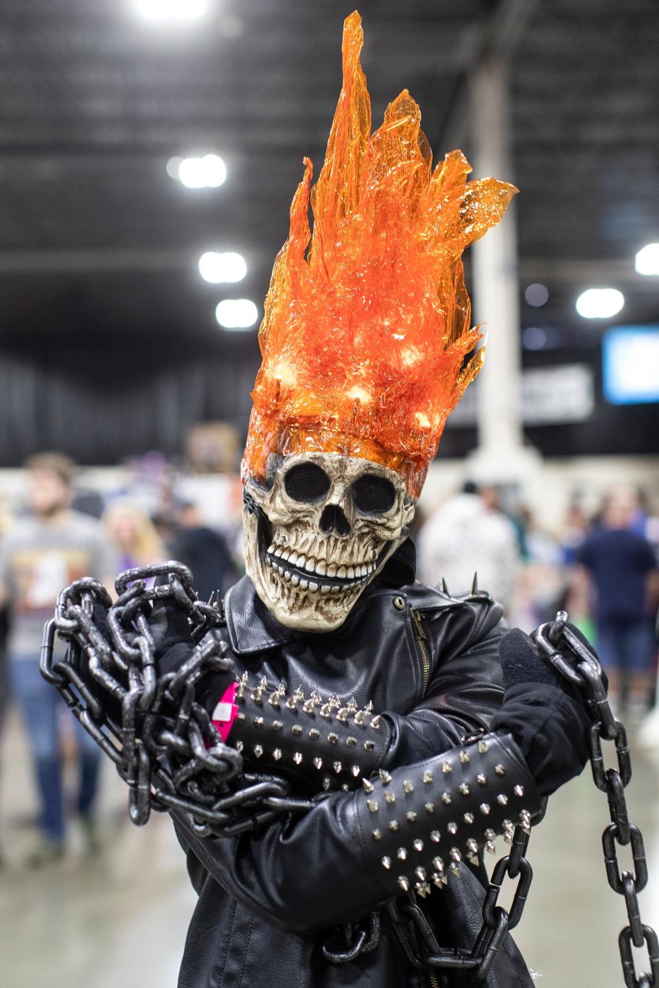 David Vetryannikov dresses as Ghost Rider during Motor City Comic Con at Suburban Collection Showplace in Novi on Saturday, May 20, 2023.