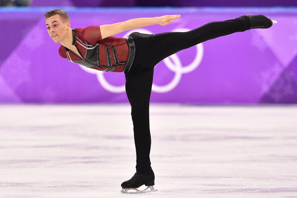 USA's Adam Rippon competes in the men's single skating short program of the figure skating event during the Pyeongchang 2018 Winter Olympic Games at the Gangneung Ice Arena in Gangneung on Feb. 16, 2018.