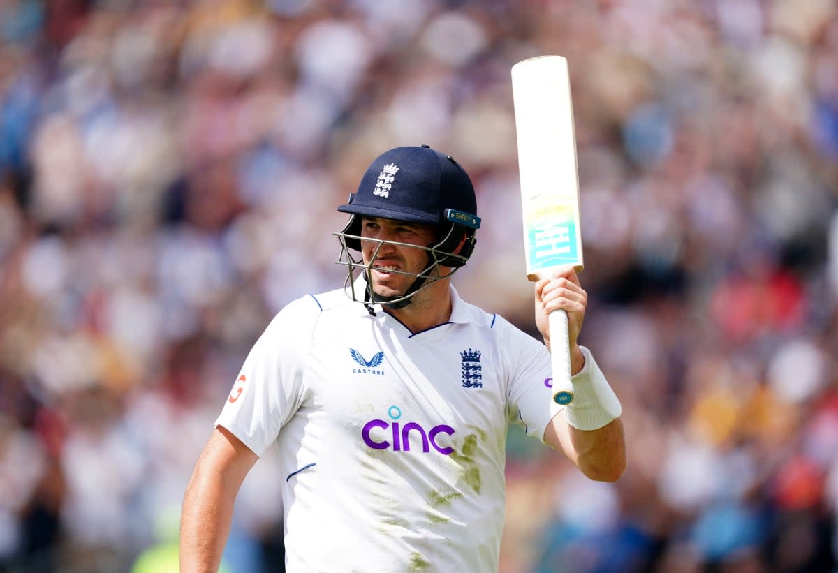 Jamie Overton salutes the crowd after his 97 (Mike Egerton/PA). (PA Wire)