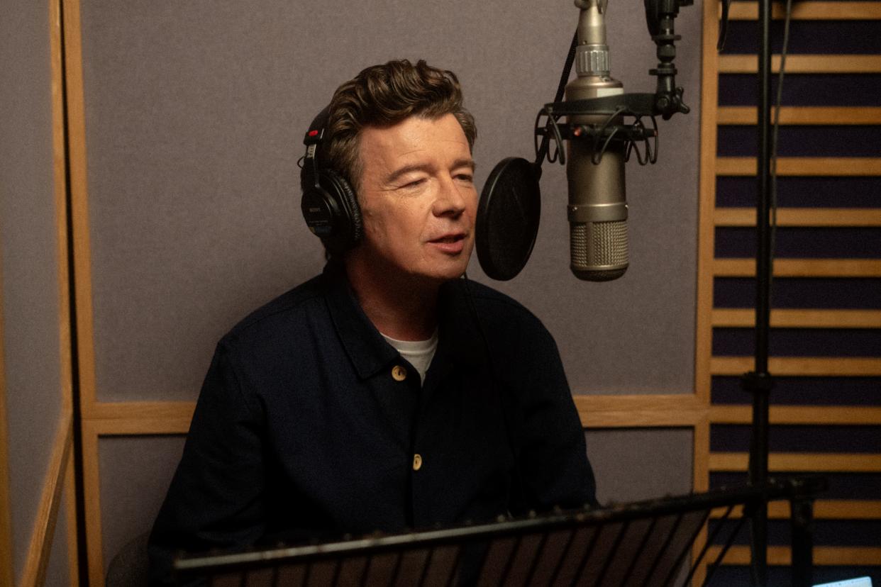 Rick Astley in the studio re-recording Never Gonna Give You Up (Jeff Moore/PA)