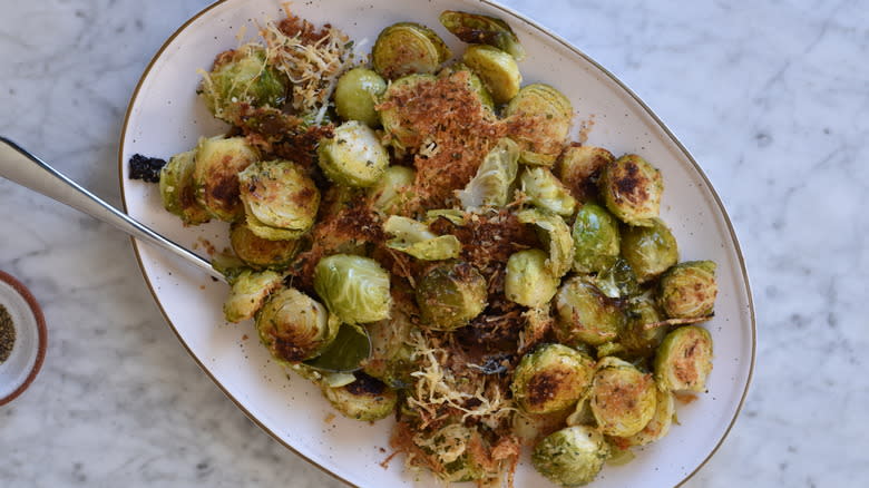 serving platter of brussels sprouts