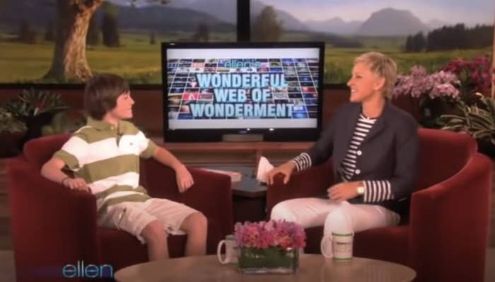 Ellen talking to Greyson Chance on her show