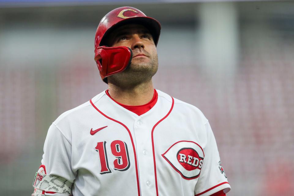 Cincinnati Reds first baseman Joey Votto reflected on playing catch with his later father on the eve of playing in the Field of Dreams game.