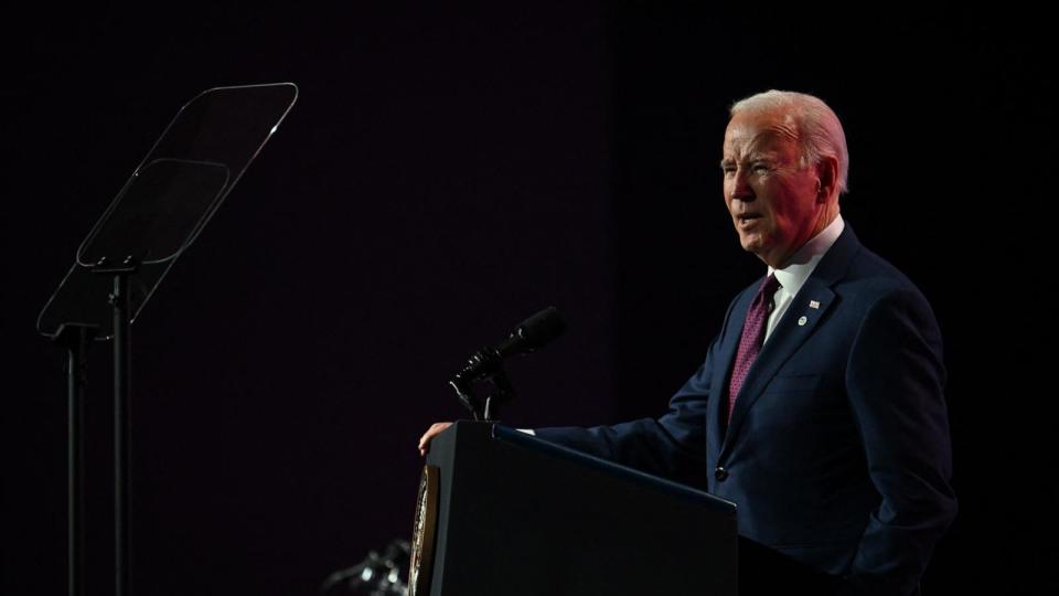 PHOTO: President Joe Biden speaks about lowering costs for families in Manchester, N.H., March 11, 2024.  (Jim Watson/AFP via Getty Images)