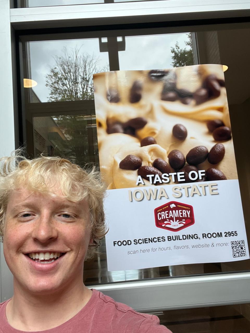 James Douthit takes a selfie at the ISU Creamery, located in the Food Sciences Building at Iowa State.