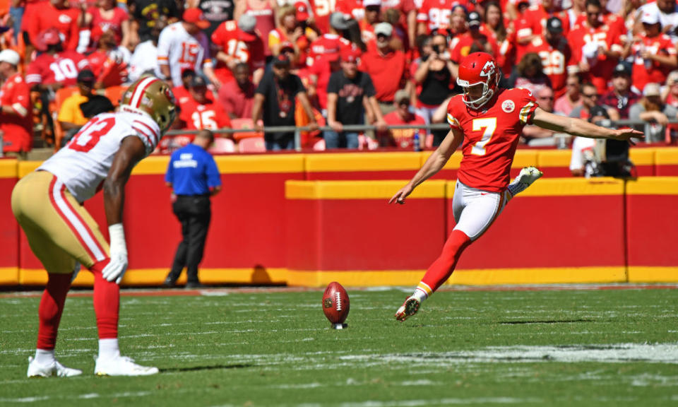 Harrison Butker — led by the Chiefs high-flying offense — could shine in Week 4. (Photo by Peter G. Aiken/Getty Images)