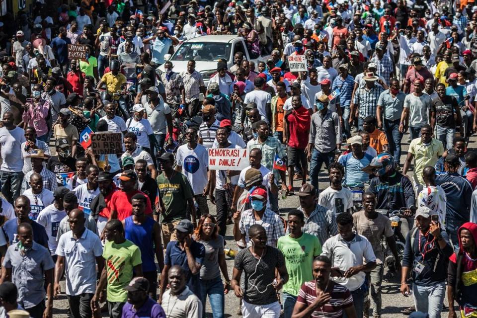 Several thousand people demonstrated on February 14, 2021 to denounce a new dictatorship in Haiti and the international community’s support for President Jovenel Moise. The protesters were accusing Moise of illegally extending his term. He says it lasts until February 2022 -- but the opposition argues it should have ended last weekend, in a standoff over disputed elections.