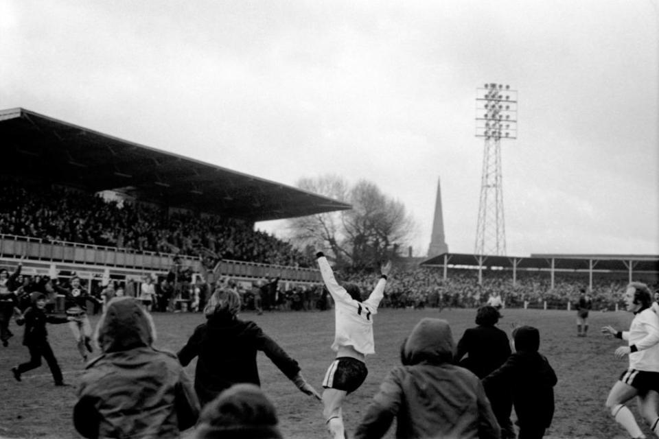 Radford is pursued by hundreds of young fans, and teammate Ricky George after his legendary goal helped shock Newcastle.