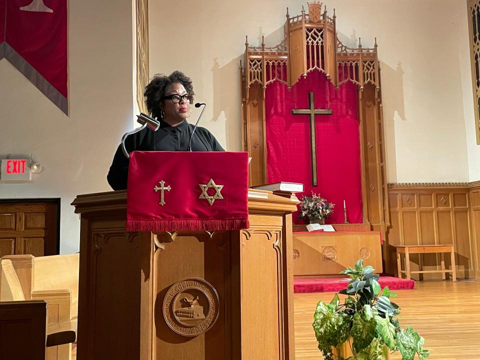 ACLU President Deborah Archer speaks at Drury University in Springfield on Nov. 16,2023 about combating racism in the nation.