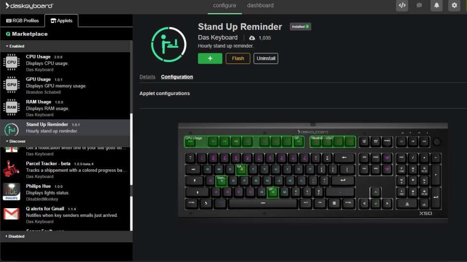 Das Keyboard Q Applet tab.