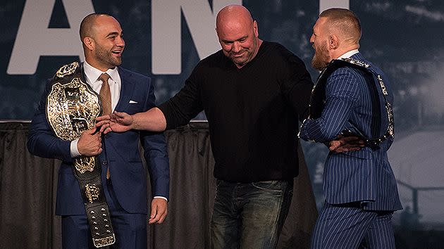 Alvarez seemed to get under McGregor's skin during their face off. Pic: Getty