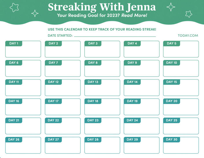 Streaking With Jenna calendar. Print this out and keep track at home.  (TODAY Illustration)