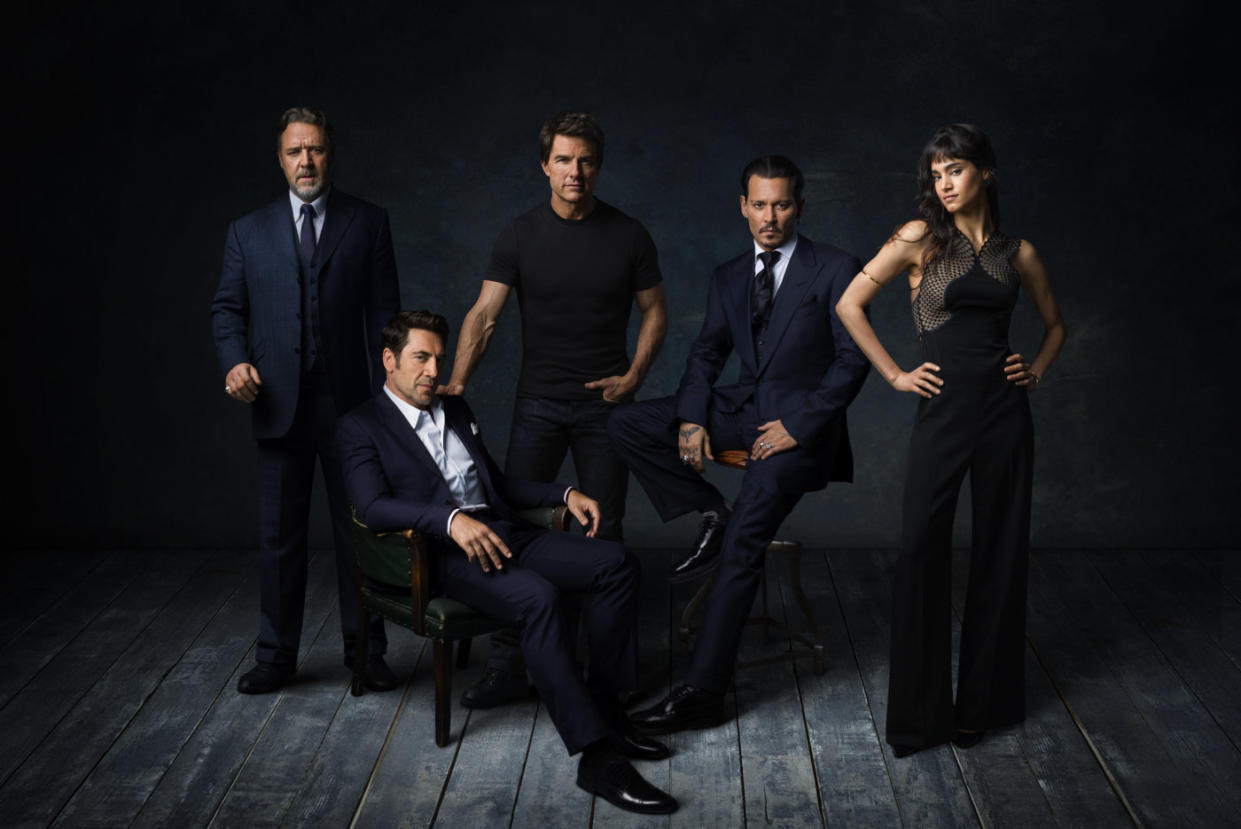 Russell Crowe, Javier Bardem, Tom Cruise, Johnny Depp and Sofia Boutella as the 'Dark Universe' (Credit: Universal)