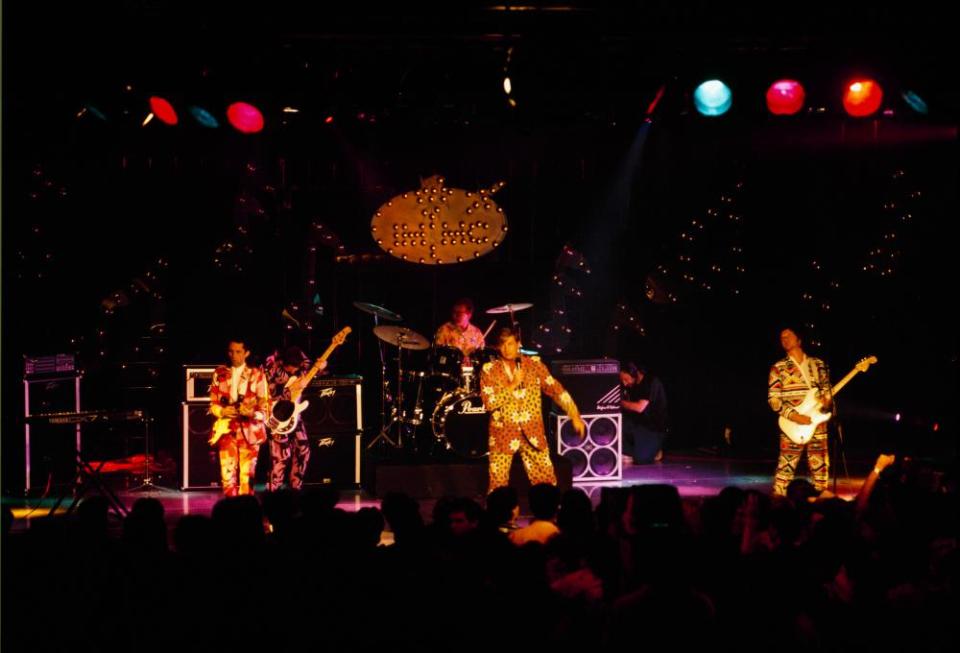 Reg Mombassa, far left, plays with Mental as Anything in 1987