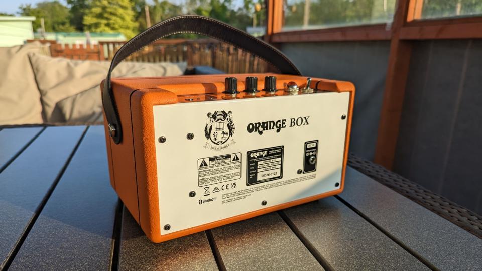 Back shot of the Orange Box Bluetooth speaker