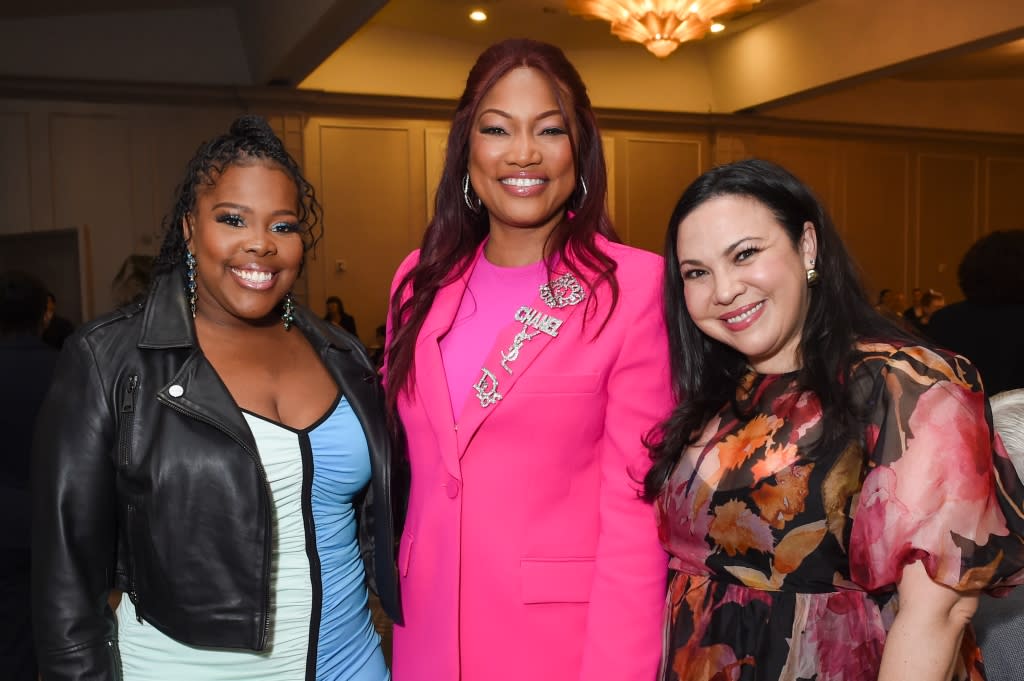 Amber Riley, Garcelle Beauvais and Gloria Calderon Kellett at the Emily's List 6th Annual Pre-Oscar Breakfast held at the Beverly Hills Hilton on March 7, 2023 in Beverly Hills, California.