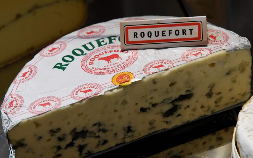 Roquefort cheese on display during the AOP fair in front of the Hotel de Ville in Paris -  BERTRAND GUAY/AFP