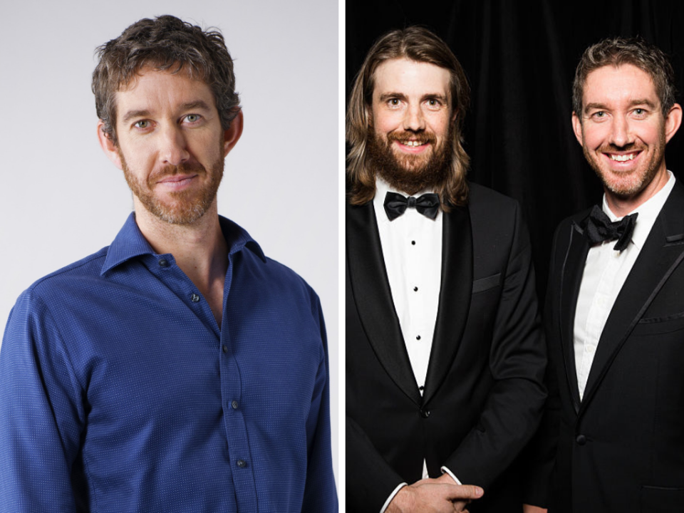 LEFT: Scott Farquhar. RIGHT: Atlassian CEOs Mike Cannon-Brookes and Scott Farquhar. <em>(Photos: AAP, Getty)</em>