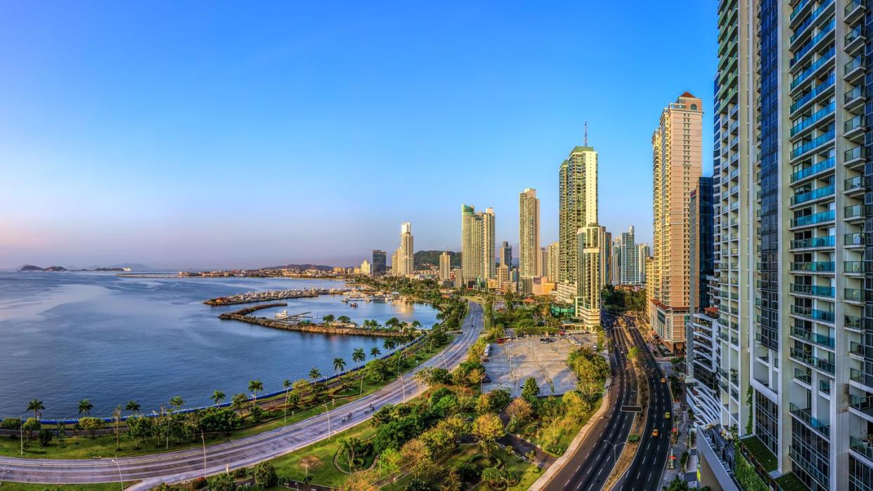 high angle view of panama city skyline in the early morning panama city, panama central america