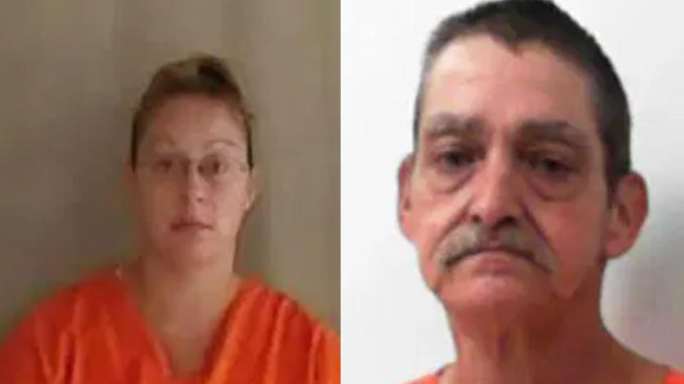 Amanda McClure and her father are seen in their mugshots.