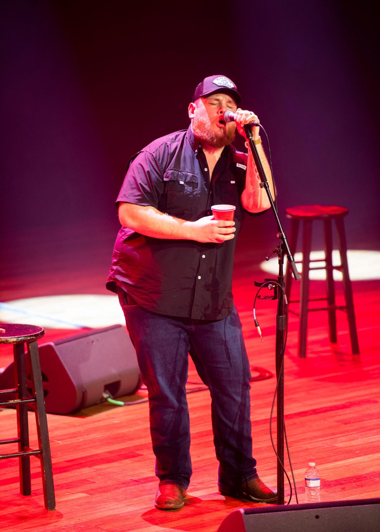 Luke Combs performs during the "Living Lucky With Luke Combs" performance at the Ryman Auditorium in Nashville, Tenn., Tuesday, Feb. 6, 2024. The performance was part of a multi-state lottery experience which was created via collaboration between ECE, Atlas Experiences, and Luke Combs.