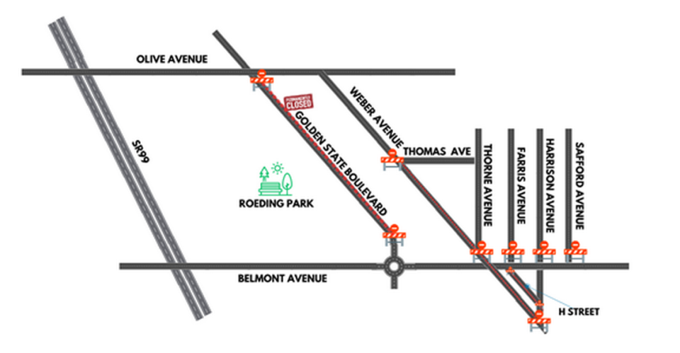 A map of street closures caused by High-Speed Rail construction projects.