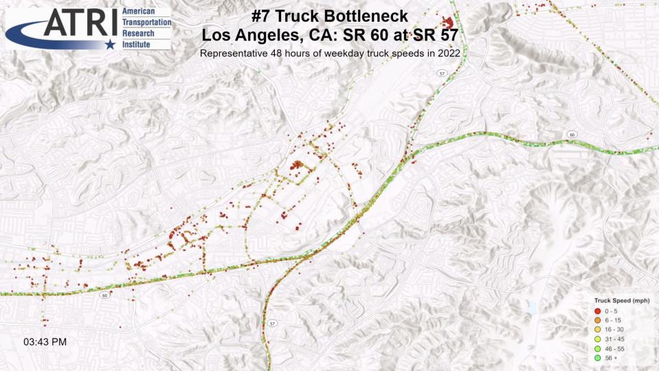 Map of truck bottleneck in Los Angeles, SR 60 at SR 57