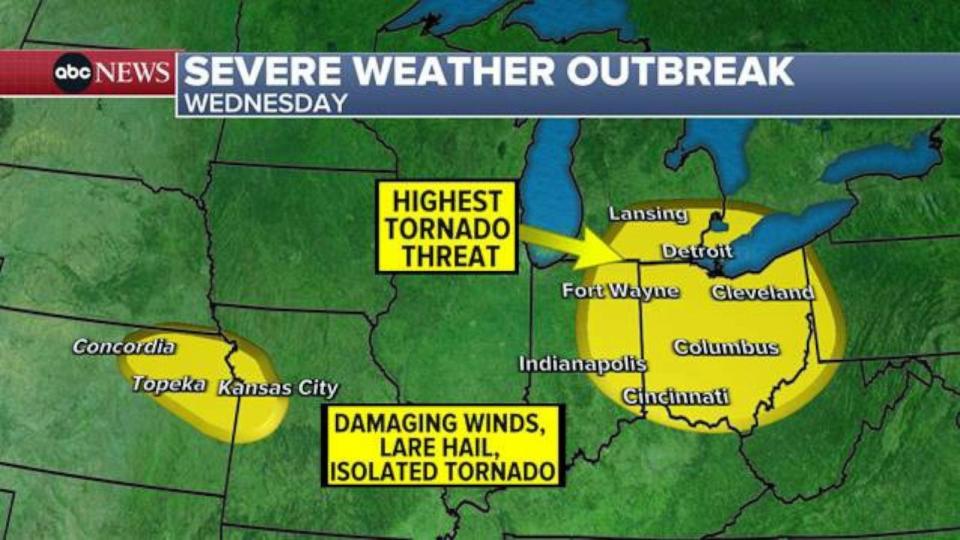 PHOTO: Severe Weather Outbreak Map - Wednesday (ABC News)