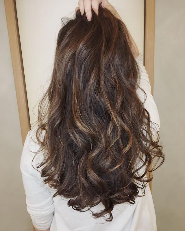 brown hair with blonde highlights and black lowlights