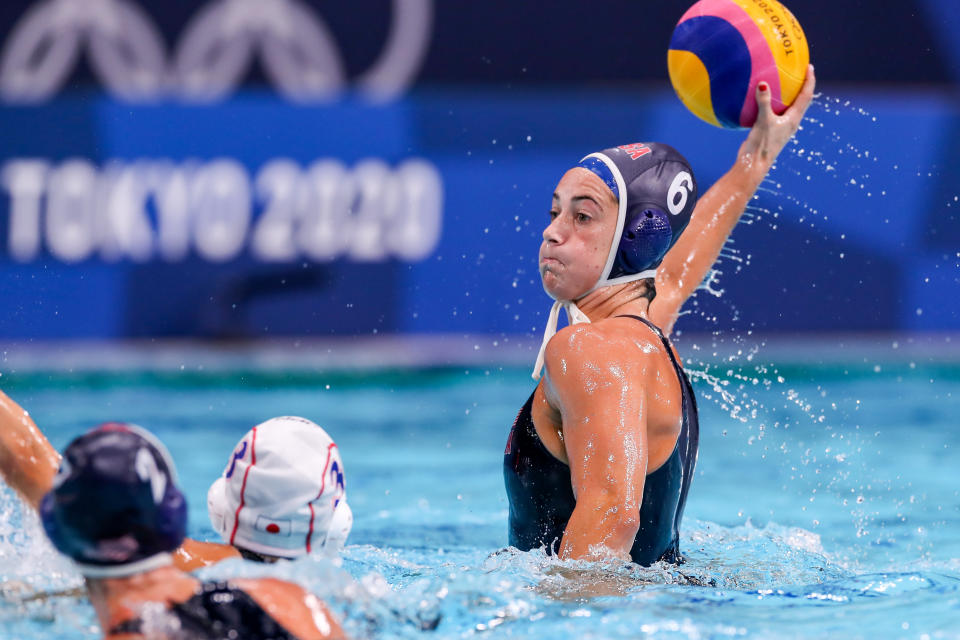 Maggie Steffens broke the all-time women's water polo scoring record at the Olympics, and then added to it. (Photo by Marcel ter Bals/BSR Agency/Getty Images)