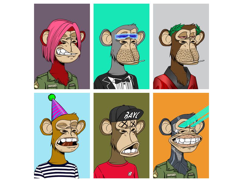 The original Bored Ape Yacht Club NFT collection features right-facing cartoon monkeys.  (Yuga Labs)