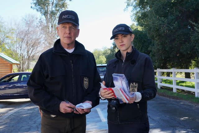 <p>Eddy Chen/CBS via Getty</p> Mark Harmon and Emily Wickersham on 'NCIS'