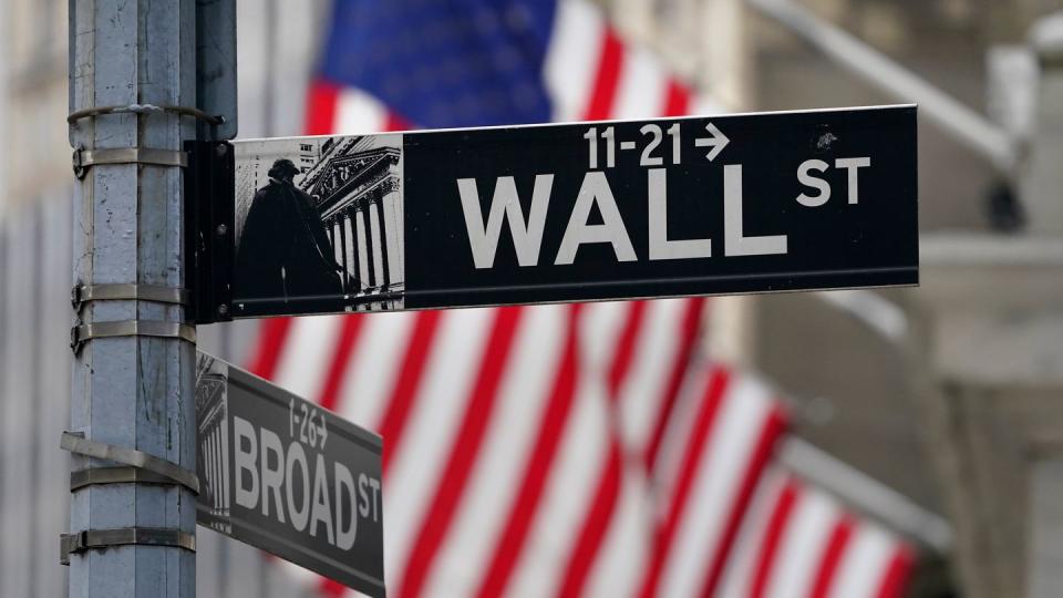 Ein Straßenschild an der Wall Street, dem Sitz der New Yorker Börse.