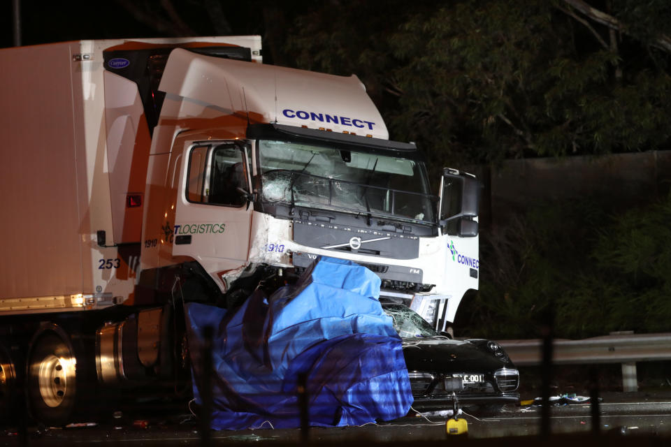 Emergency services respond to a collision near the Chandler Highway in the suburb of Kew in Melbourne.