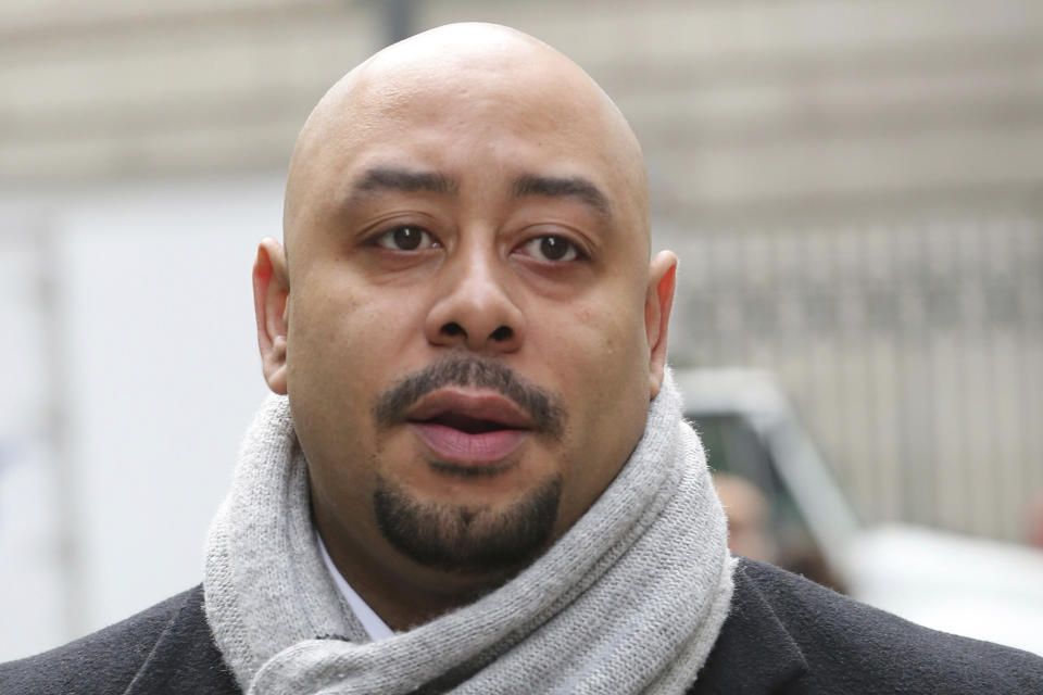 FILE - Raymond Santana is photographed during a rally outside Federal court, on Jan. 17, 2013 in New York. Donald Trump was found guilty in same courthouse where five Black and Latino youths, including Santana, were wrongly convicted 34 years ago in the 1989 vicious attack on a white female jogger. The former president famously took out a newspaper ad in New York City calling for the execution of the accused, in a case that roiled racial tensions locally and that many point to as evidence of a criminal justice system prejudiced against defendants of color. (AP Photo/Mary Altaffer, File)