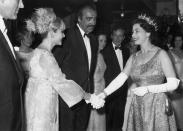 <p>007, meet QEII! Queen Elizabeth greeted Bond actor Sean Connery and his wife Diane Cilento at the premiere of <em>You Only Live Twice </em>in London in 1967.</p>