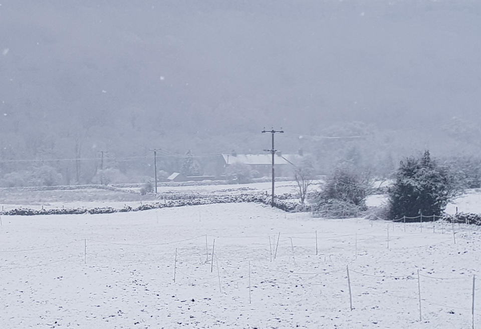 Snowy fields in Loxley, north Sheffield, as weather warnings of snow and ice are in effect for many parts of the country. (PA)