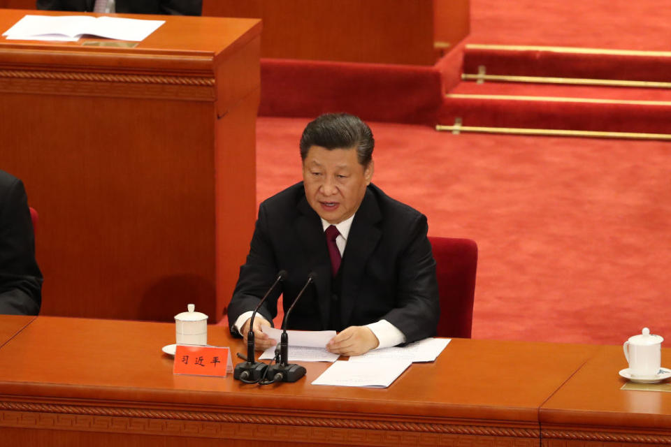 Chinese President Xi Jinping delivers a speech for the 100th Anniversary of the May 4 Movement at The Great Hall Of The People in Beijing, China.