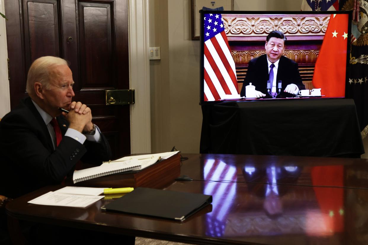 President Joe Biden participates in a virtual meeting with Chinese President Xi Jinping November 15, 2021.  (Photo by Alex Wong/Getty Images)