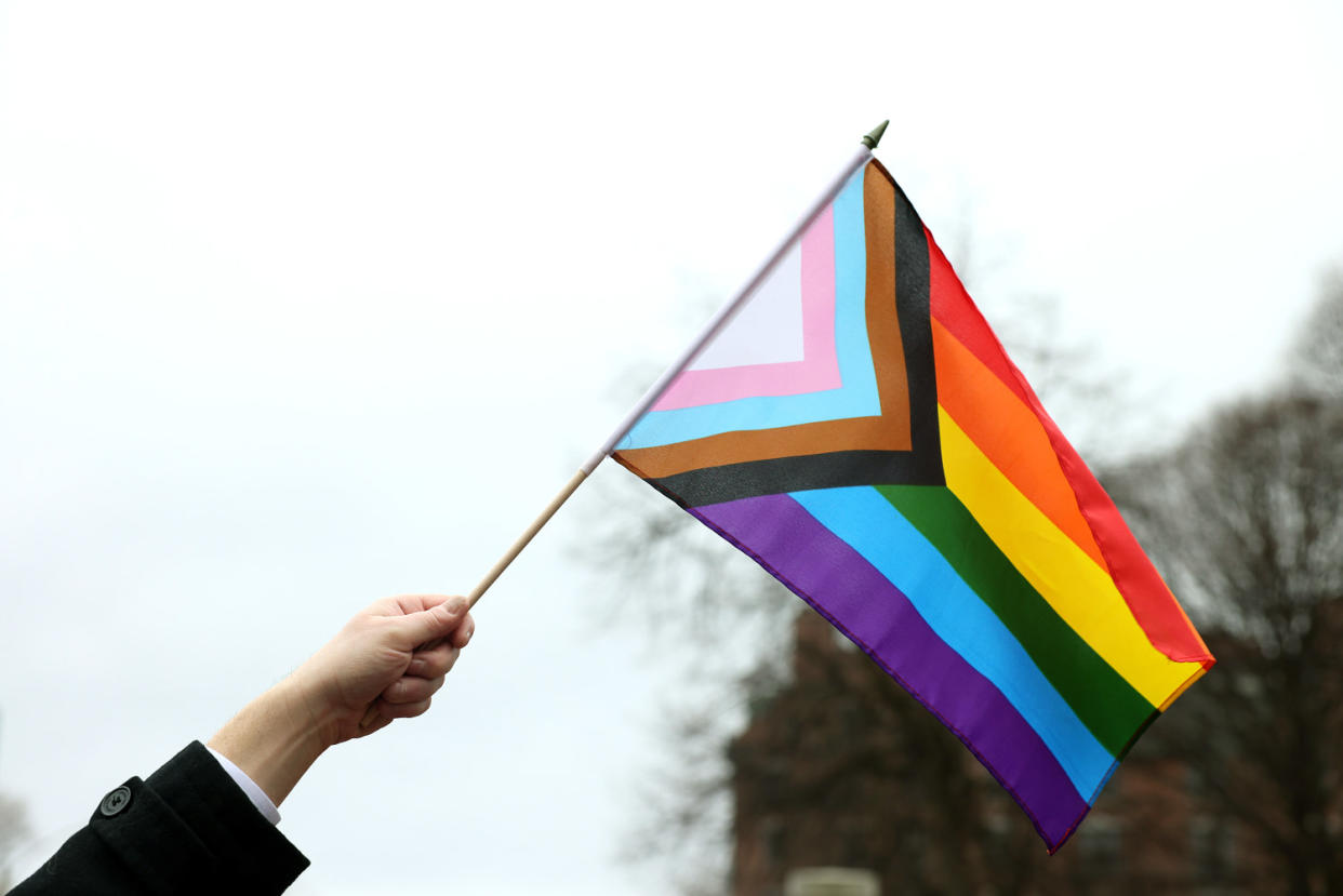 a Pride flag (Jessica Rinaldi / Boston Globe via Getty Images file)