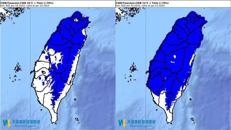 彭啟明分享20至23日全台低溫圖。（圖／翻攝自彭啟明臉書）