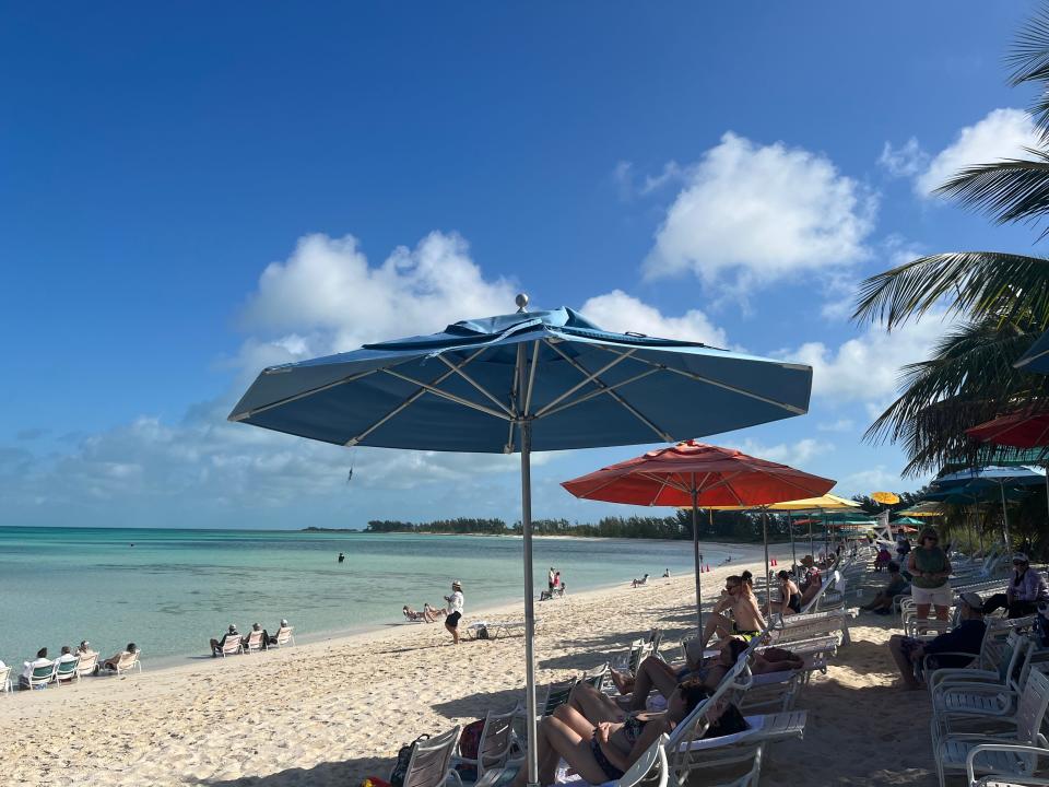 Umbrella at Serenity Bay Beach, adults only beach at Castaway Cay