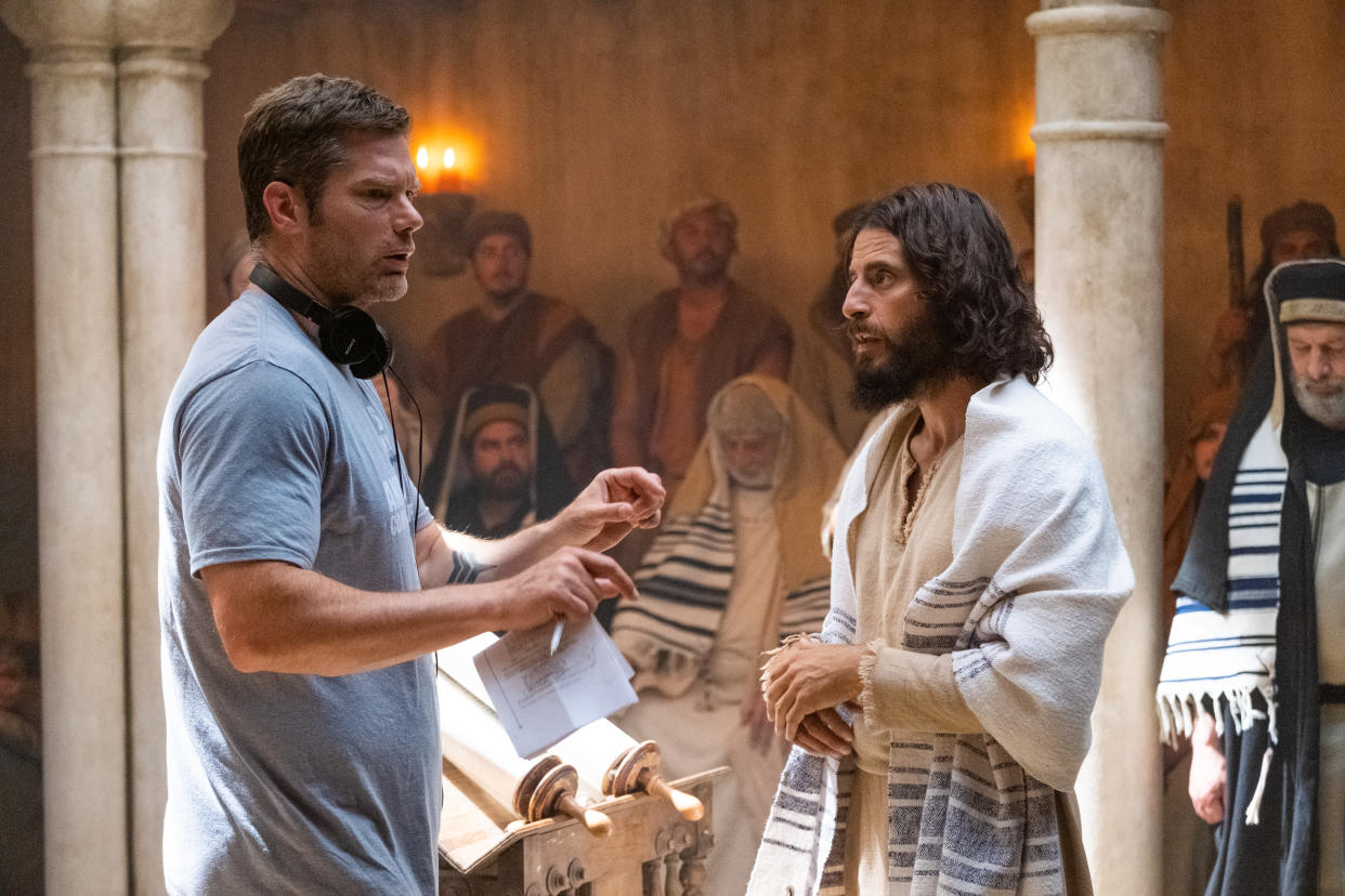 "The Chosen" director Dallas Jenkins speaks with actor Jonathan Roumie, who plays Jesus. (Courtesy of The Chosen)