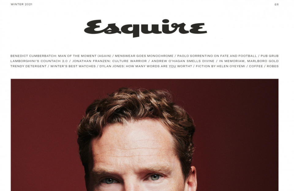 Benedict Cumberbatch on the cover of Esquire credit:Bang Showbiz