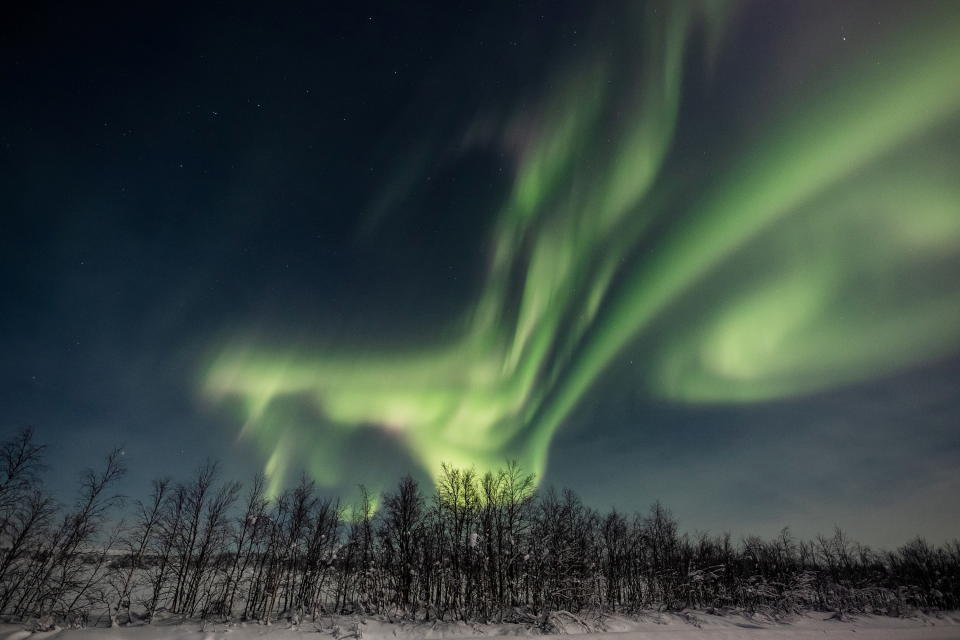位於芬蘭最北部的拉普蘭區日前出現了美麗的極光。圖片來源：REUTERS。