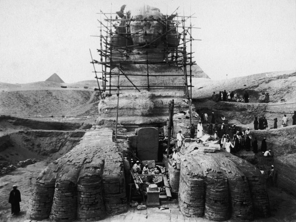 The excavation of sand from around the body of the Great Sphinx of Giza, 1925