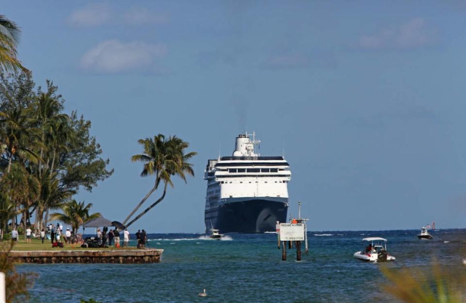 The Zaandam cruise ship with COVID-19 passengers on board is escorted into Port Everglades after 12 days at sea searching for a place to dock along with its sister ship the Rotterdam.