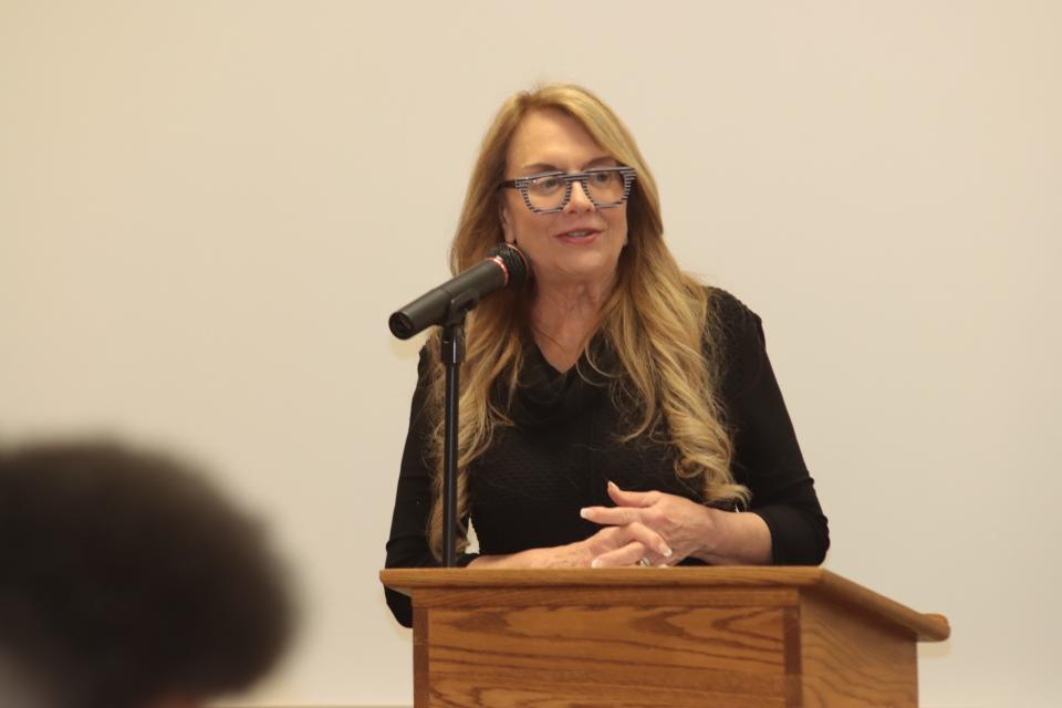 Cynthia Gray, author of "Locusts in the Sandbox," a book based on the 1963 bombing of the 16th Street Baptist Church in Birmingham, Ala., speaks Monday at a Martin Luther King Jr. Day breakfast hosted by the Tecumseh First Presbyterian Church.