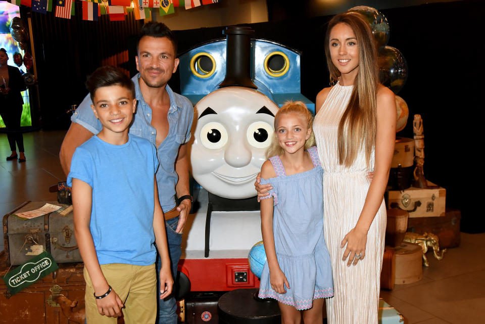 LONDON, ENGLAND - JULY 07:  (L-R) Junior Andre, Peter Andre, Princess Tiaamii Andre and Emily MacDonagh attend the UK premiere of 'Thomas The Tank Engine: Big World! Big Adventures! - The Movie' at Vue West End on July 7, 2018 in London, England.  (Photo by Dave J Hogan/Dave J Hogan/Getty Images)